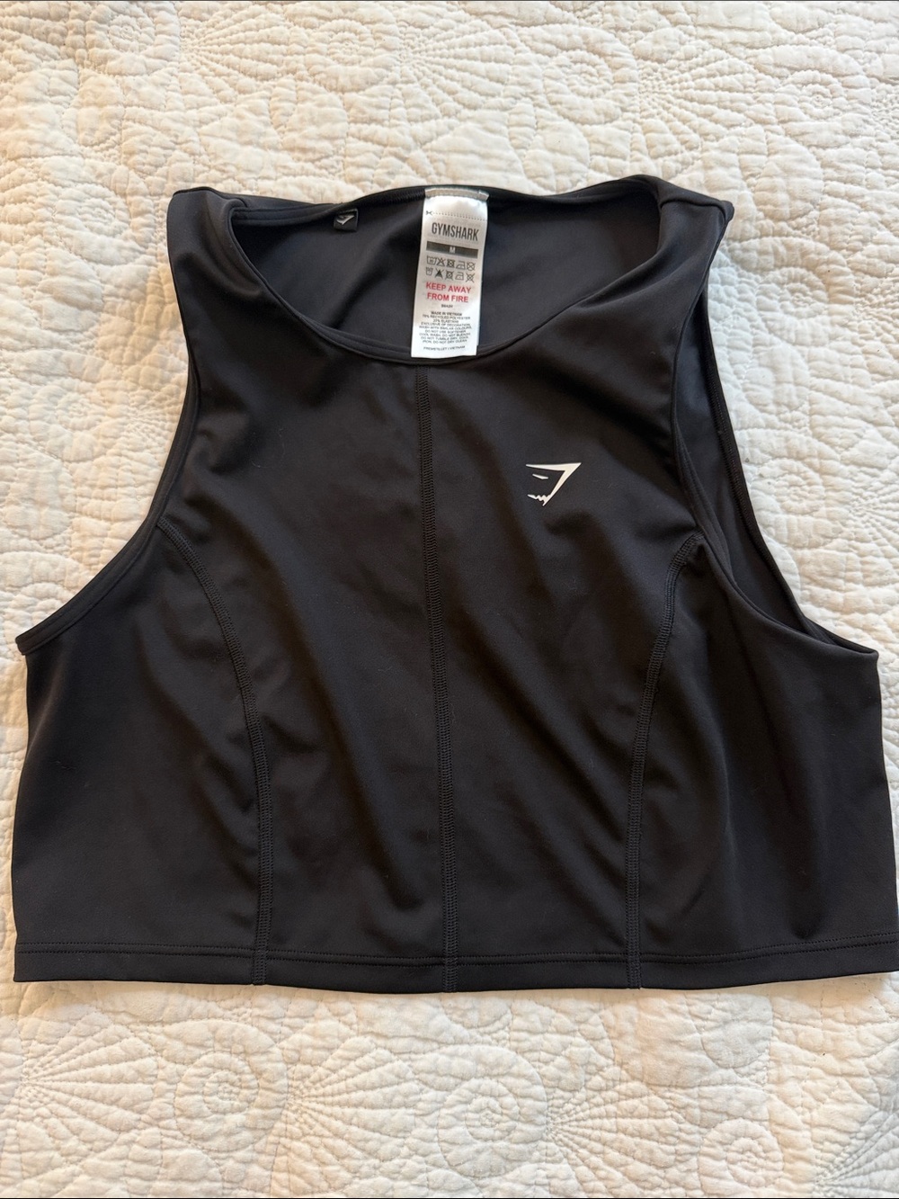 Gymshark Black Cropped Performance Tank with White Logo